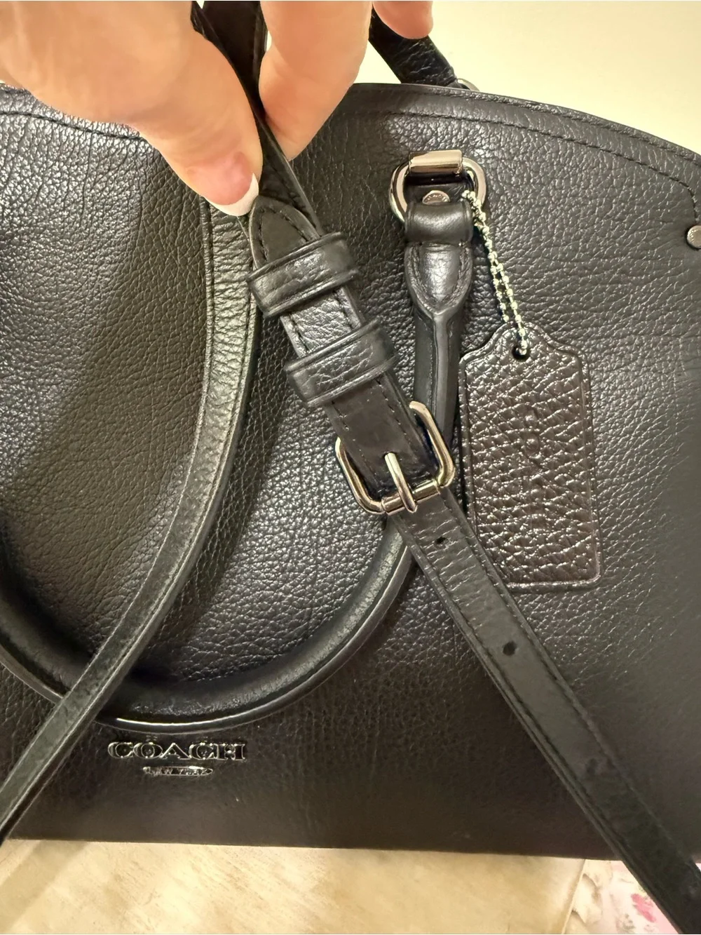 Coach Black Pebbled Leather Satchel with Suede Sides And Crossbody Strap